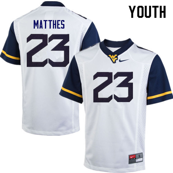 Youth #23 Evan Matthes West Virginia Mountaineers College Football Jerseys Sale-White - Click Image to Close